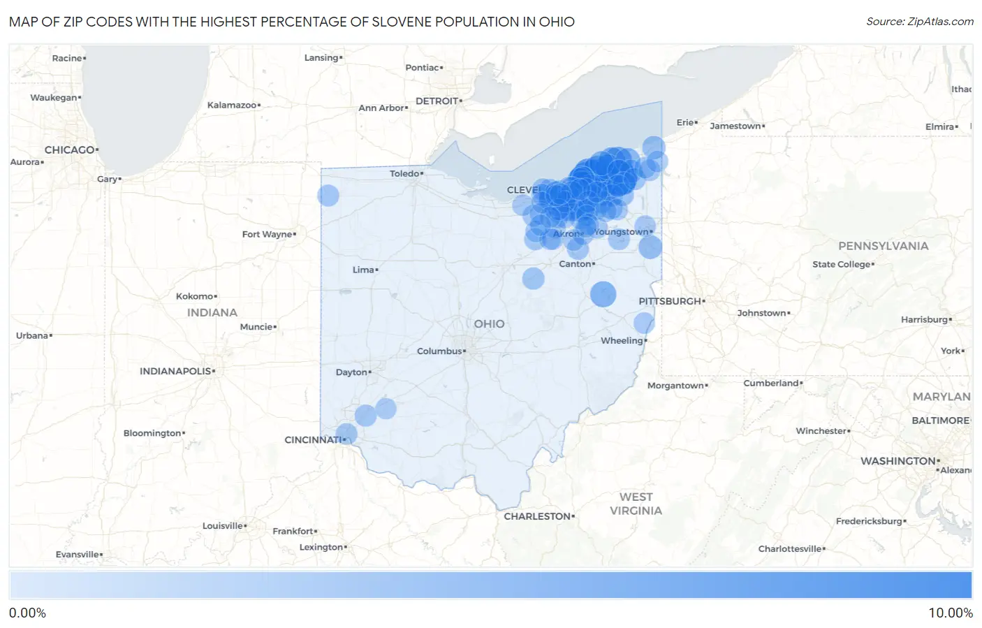 Zip Codes with the Highest Percentage of Slovene Population in Ohio Map