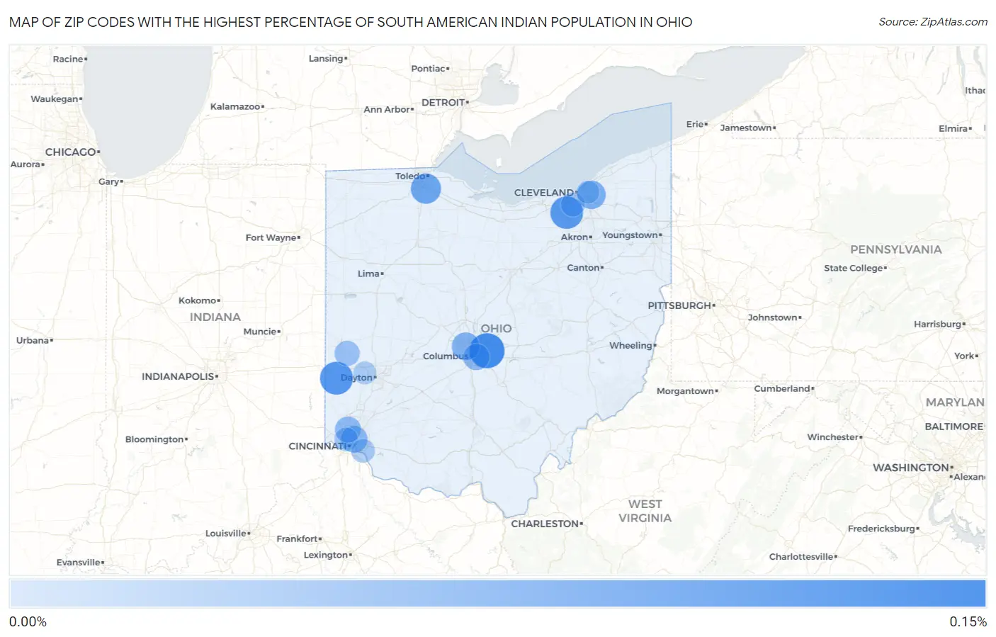 Zip Codes with the Highest Percentage of South American Indian Population in Ohio Map