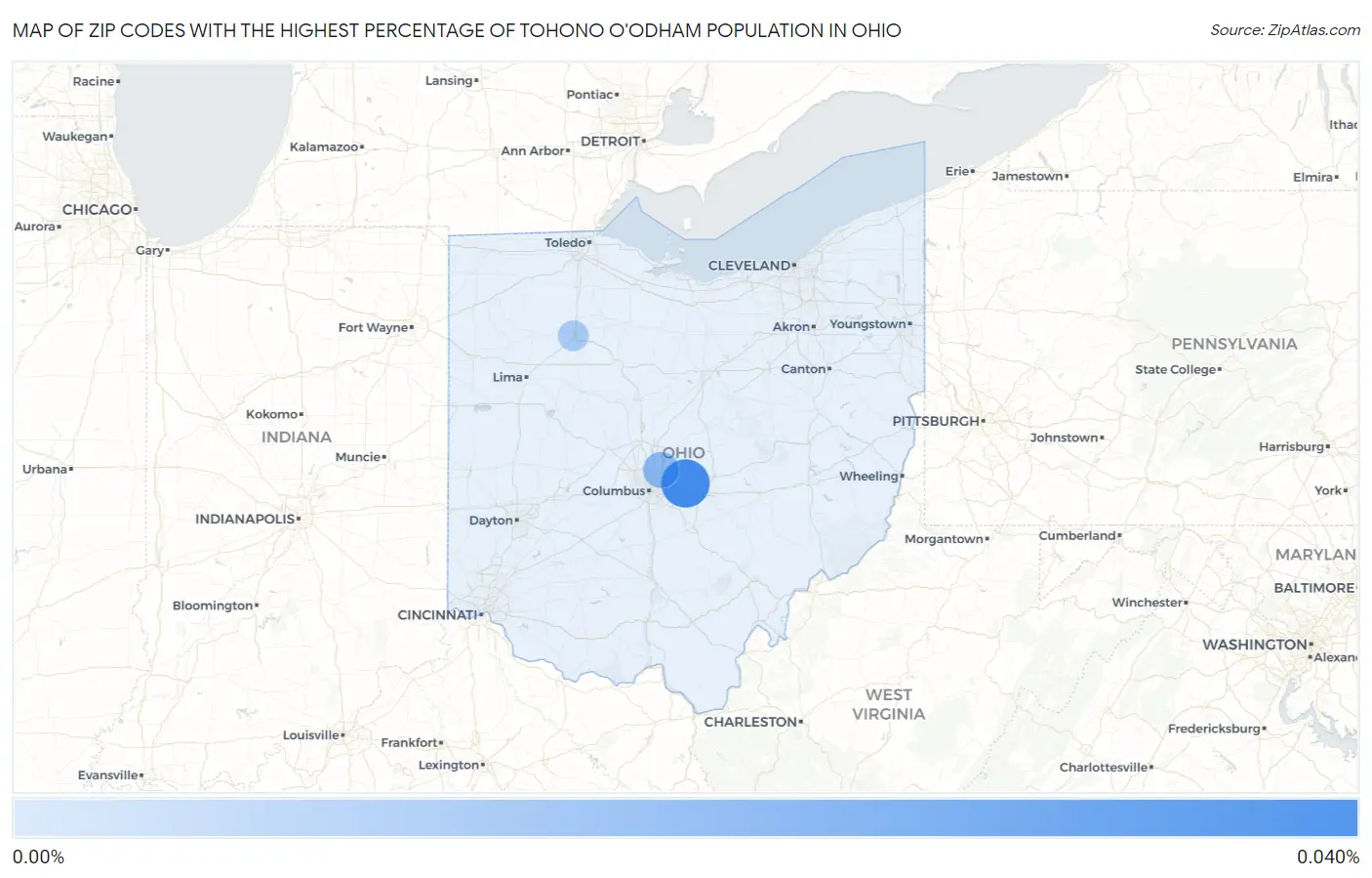 Zip Codes with the Highest Percentage of Tohono O'Odham Population in Ohio Map