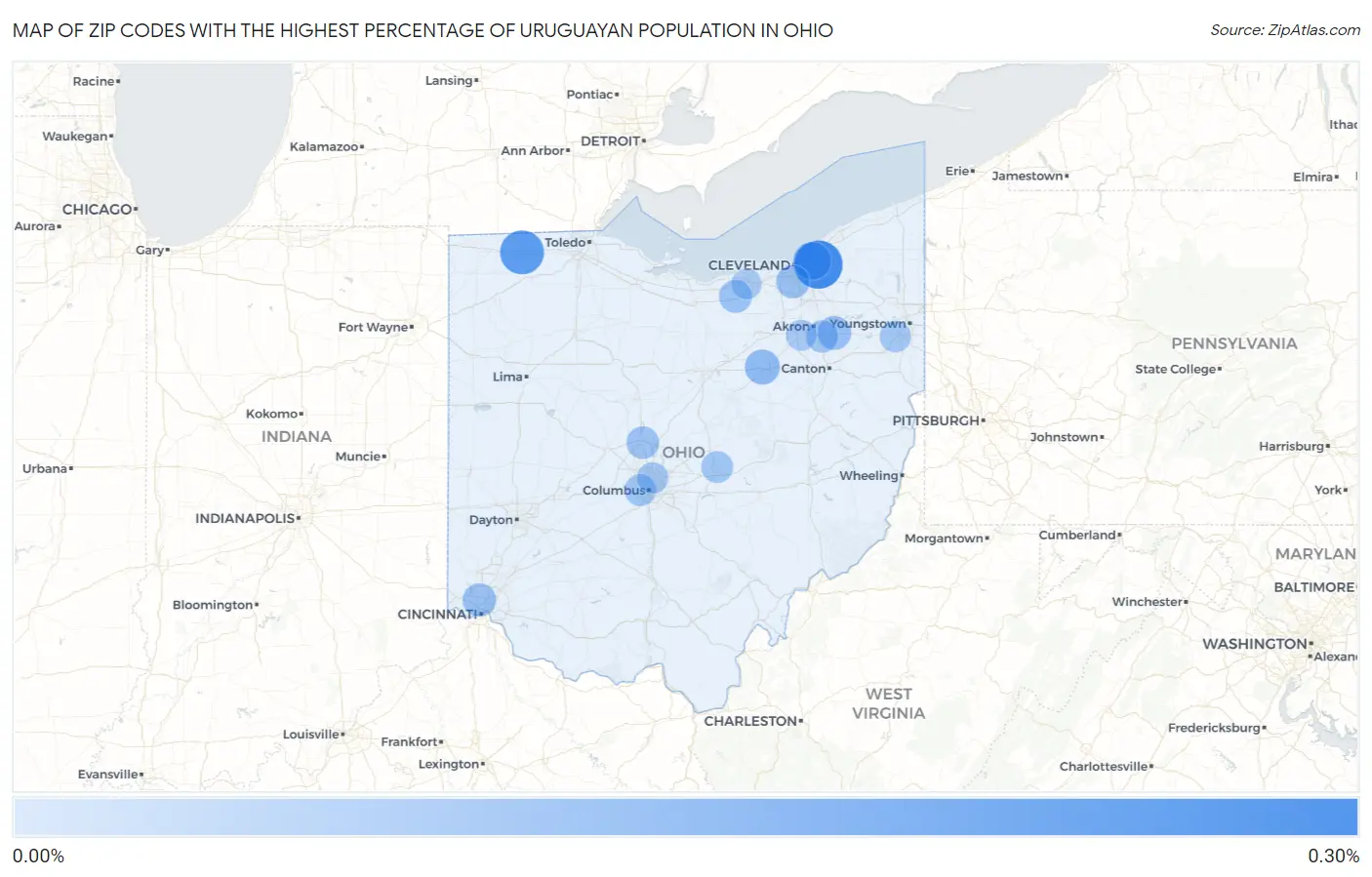 Zip Codes with the Highest Percentage of Uruguayan Population in Ohio Map