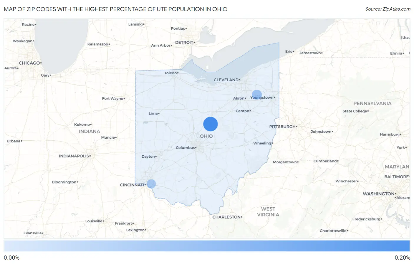 Zip Codes with the Highest Percentage of Ute Population in Ohio Map