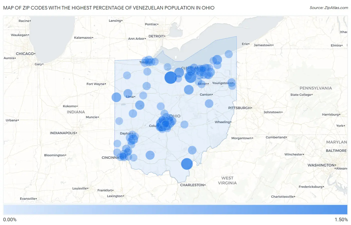 Zip Codes with the Highest Percentage of Venezuelan Population in Ohio Map