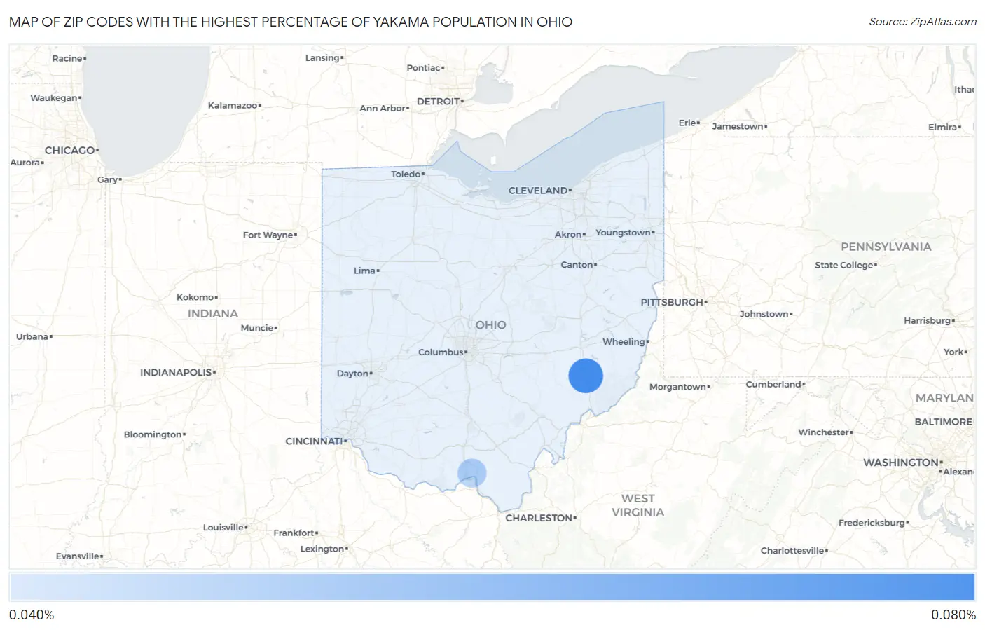 Zip Codes with the Highest Percentage of Yakama Population in Ohio Map
