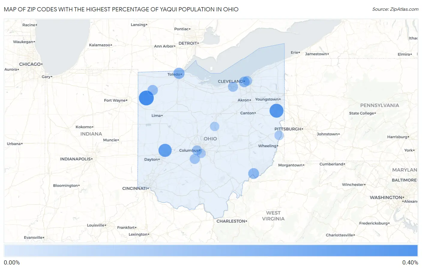 Zip Codes with the Highest Percentage of Yaqui Population in Ohio Map