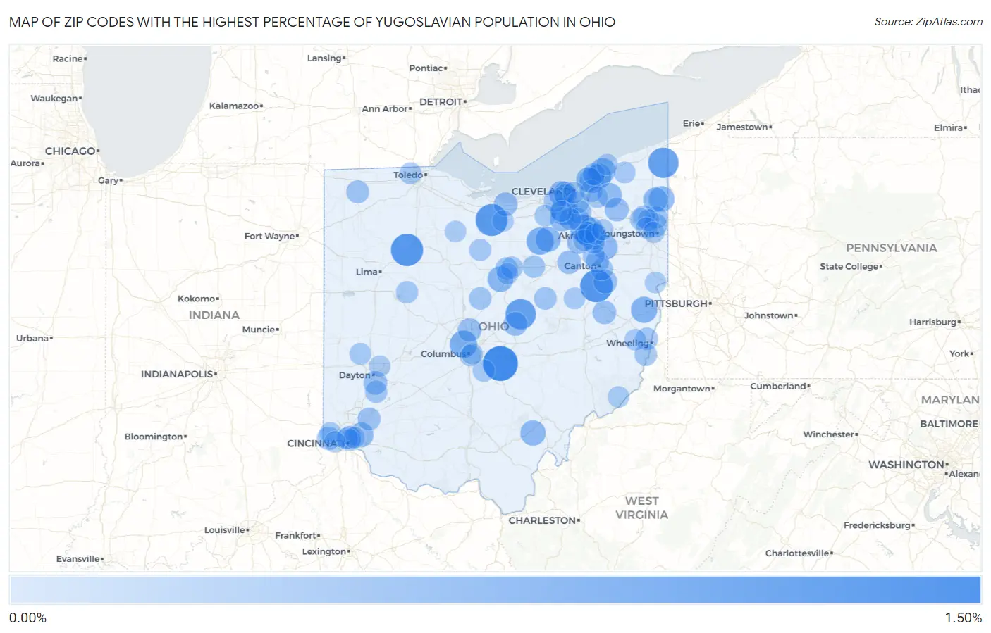 Zip Codes with the Highest Percentage of Yugoslavian Population in Ohio Map