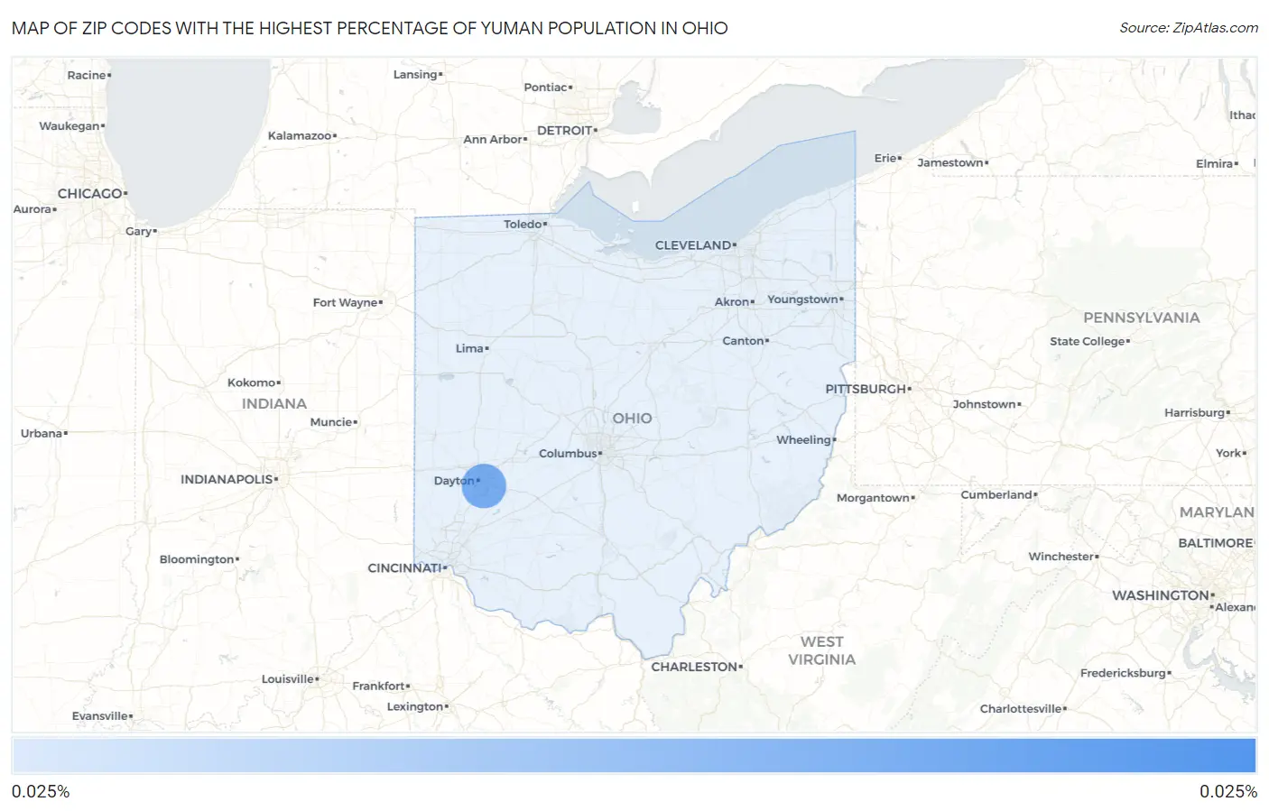 Zip Codes with the Highest Percentage of Yuman Population in Ohio Map