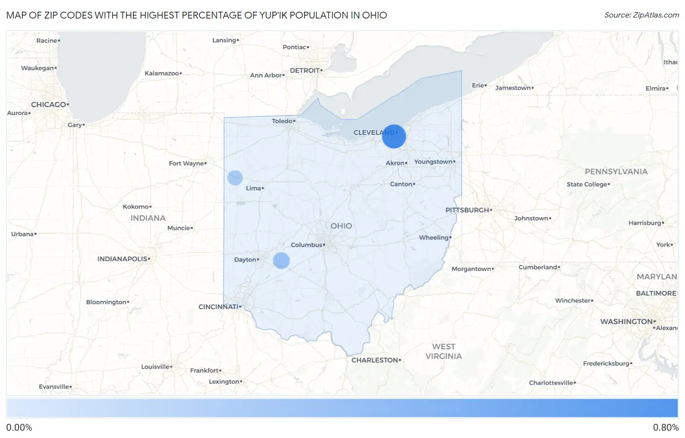 Zip Codes with the Highest Percentage of Yup'ik Population in Ohio Map