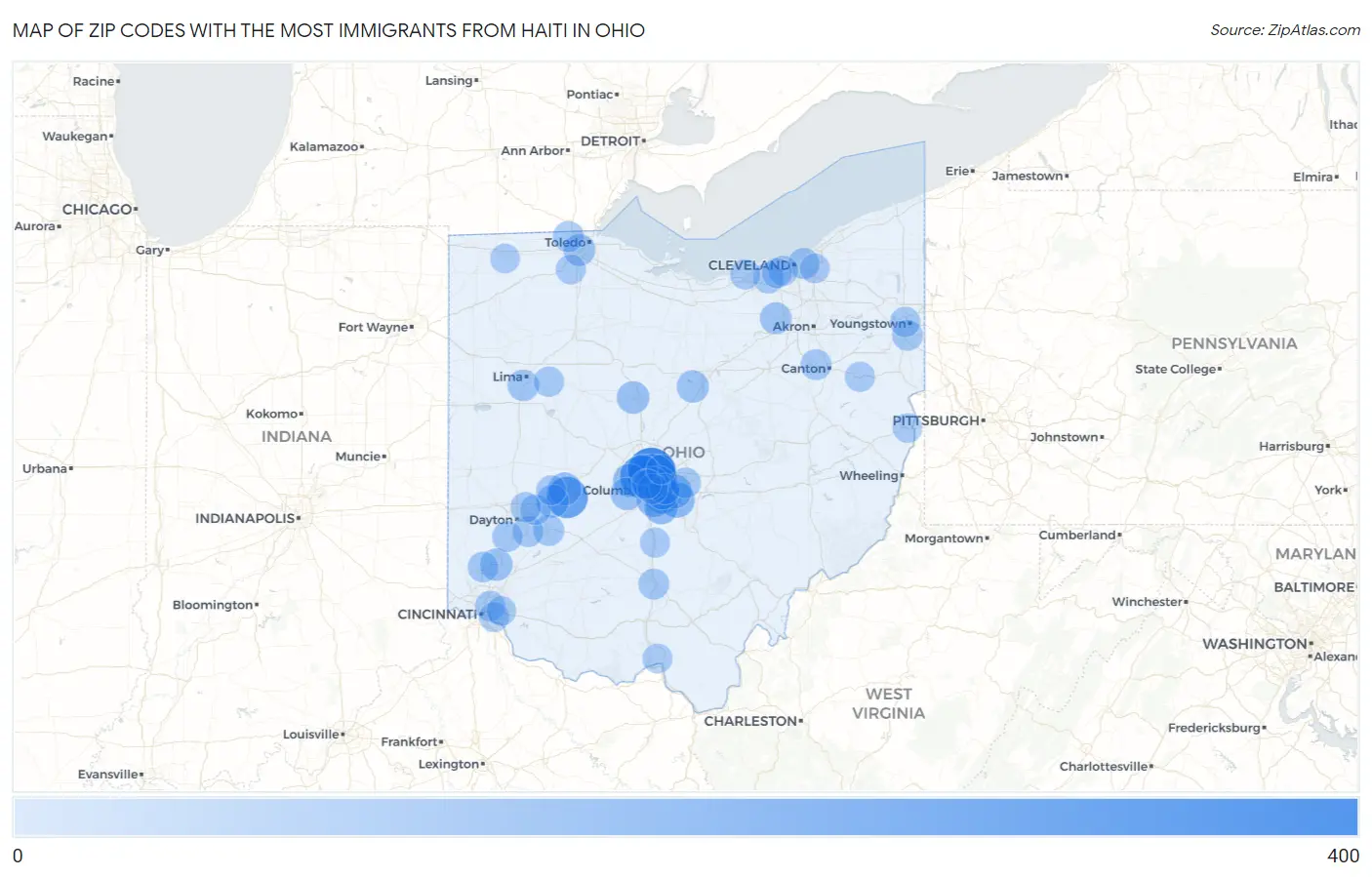 Zip Codes with the Most Immigrants from Haiti in Ohio Map