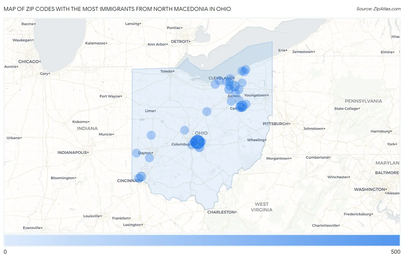 Zip Codes with the Most Immigrants from North Macedonia in Ohio Map