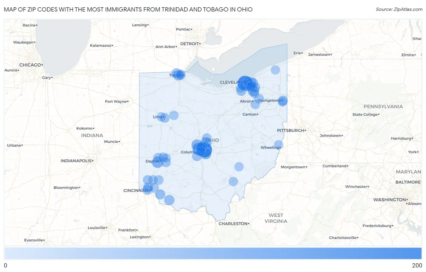 Zip Codes with the Most Immigrants from Trinidad and Tobago in Ohio Map