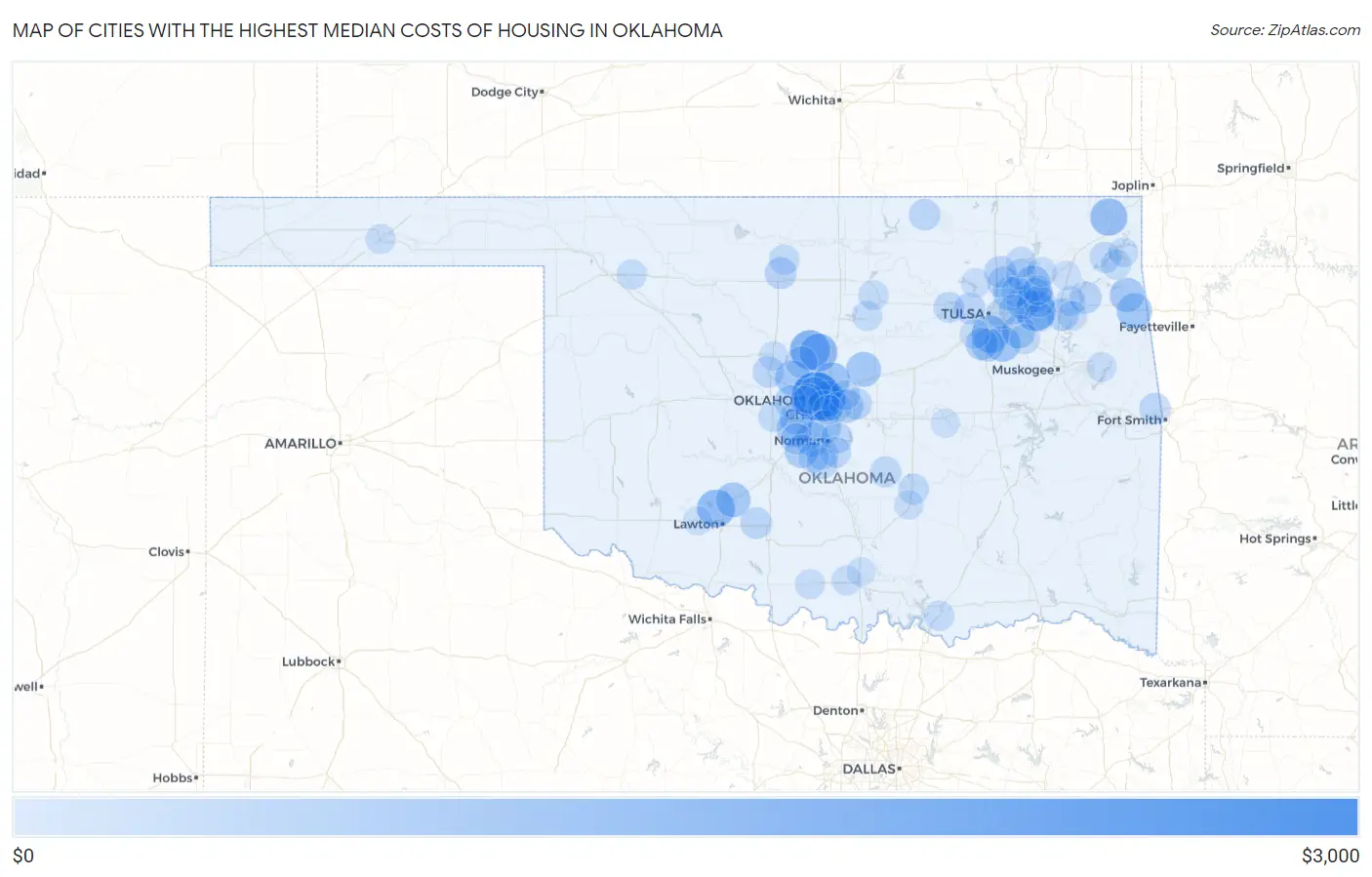 Cities with the Highest Median Costs of Housing in Oklahoma Map