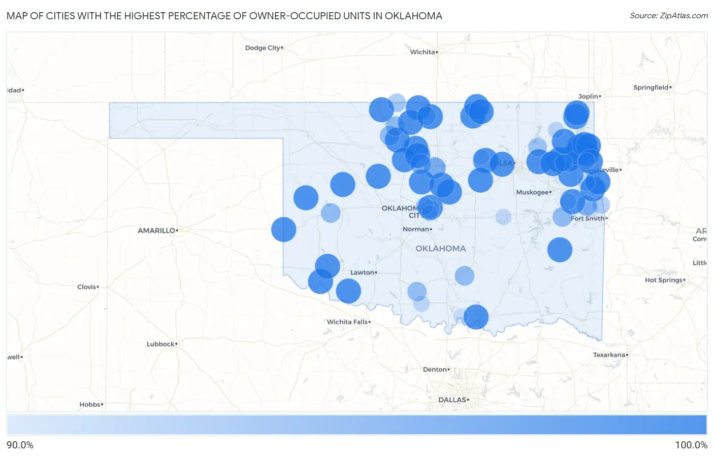 Cities with the Highest Percentage of Owner-Occupied Units in Oklahoma Map
