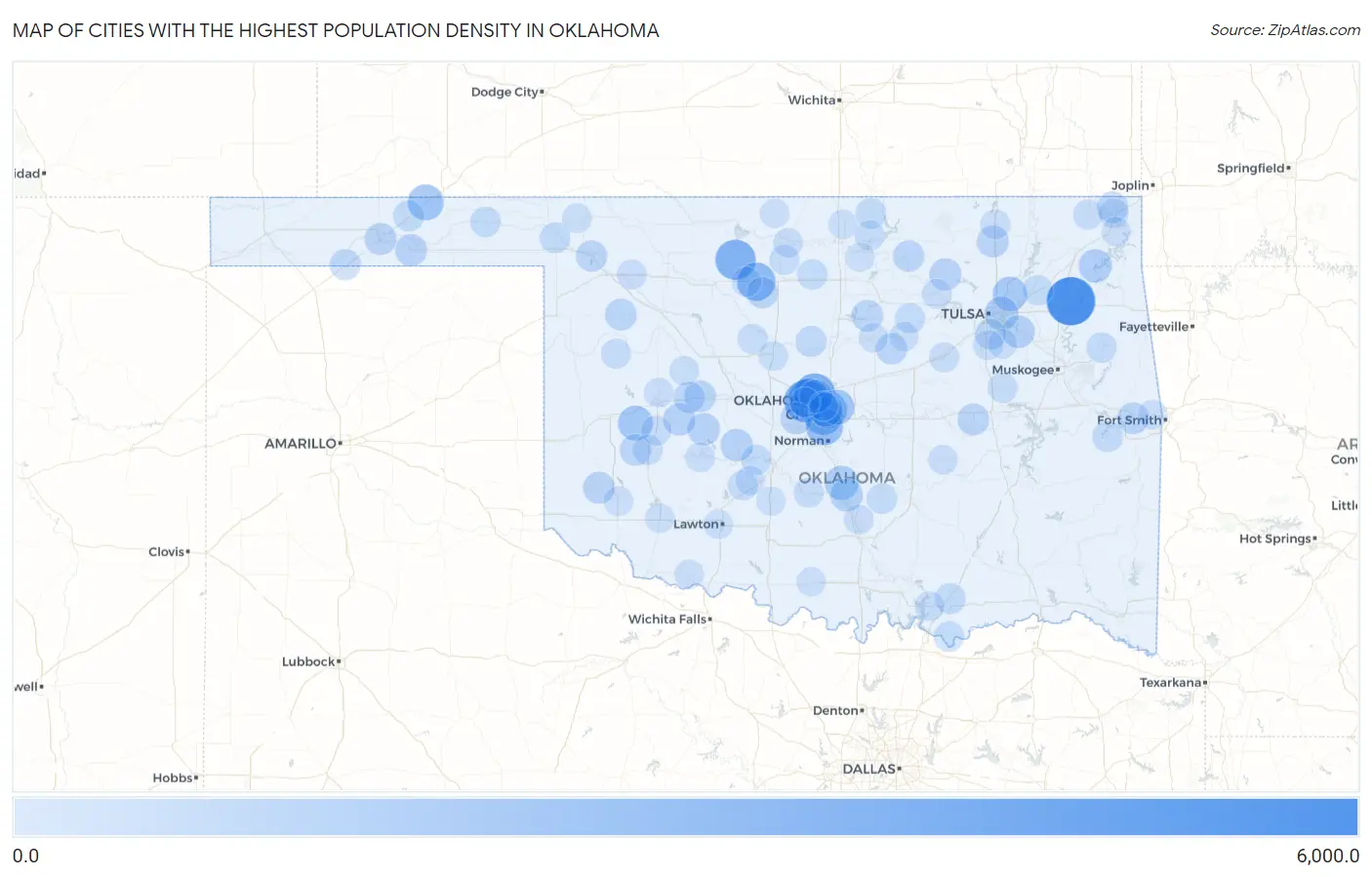Cities with the Highest Population Density in Oklahoma Map