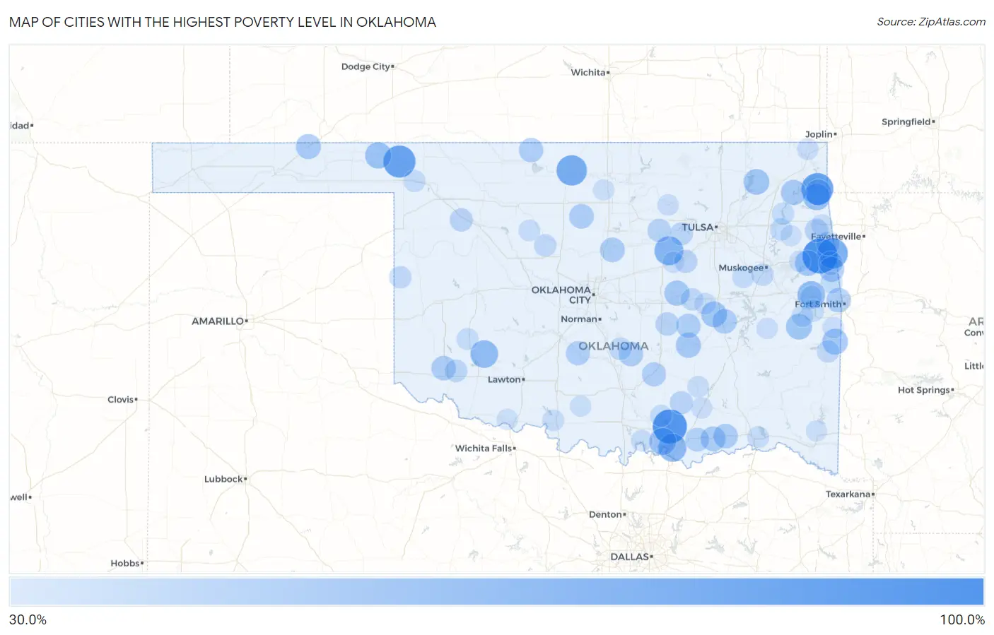 Cities with the Highest Poverty Level in Oklahoma Map