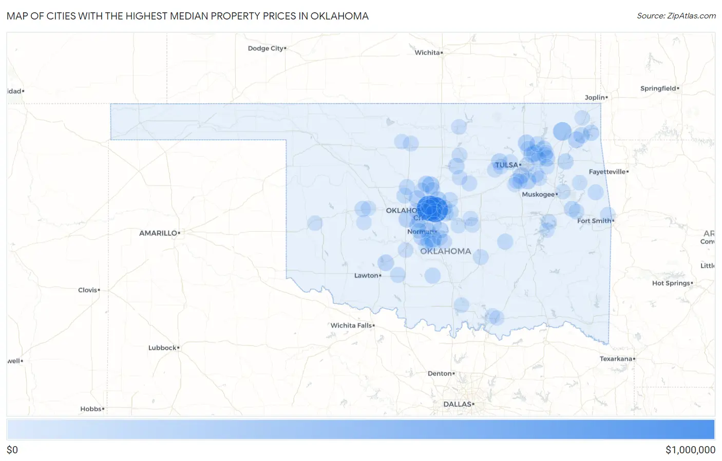 Cities with the Highest Median Property Prices in Oklahoma Map