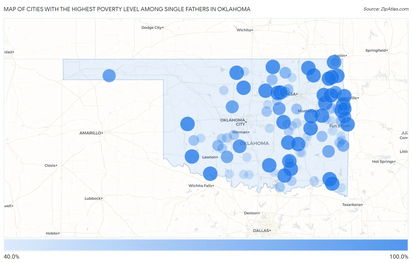 Cities with the Highest Poverty Level Among Single Fathers in Oklahoma Map