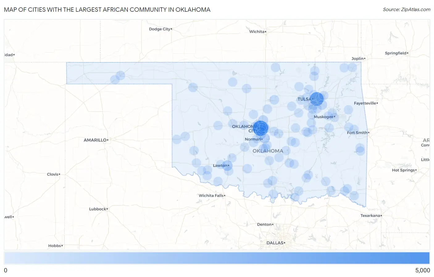 Cities with the Largest African Community in Oklahoma Map