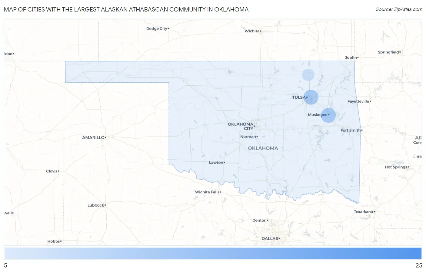 Cities with the Largest Alaskan Athabascan Community in Oklahoma Map