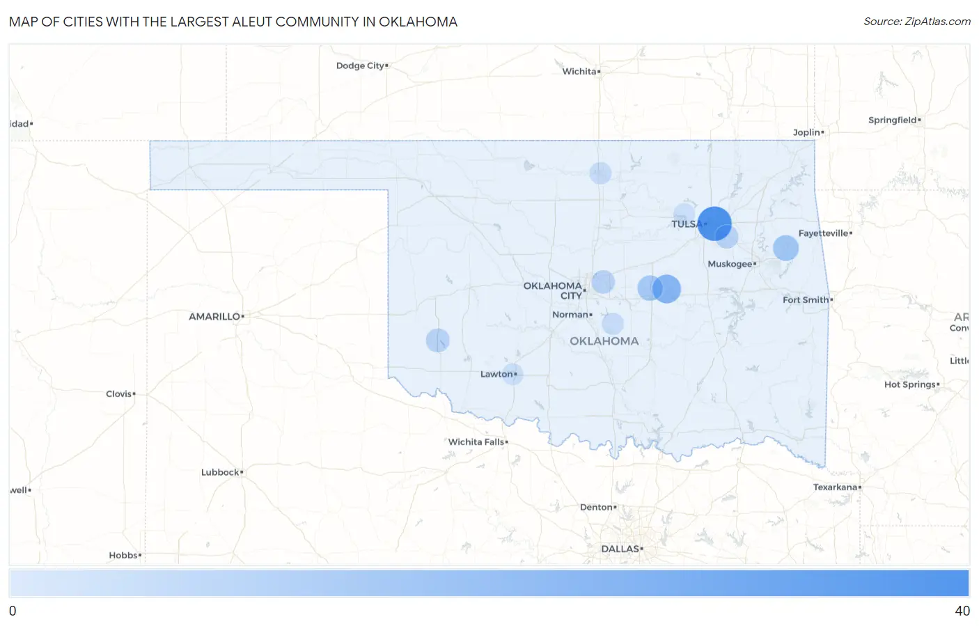 Cities with the Largest Aleut Community in Oklahoma Map