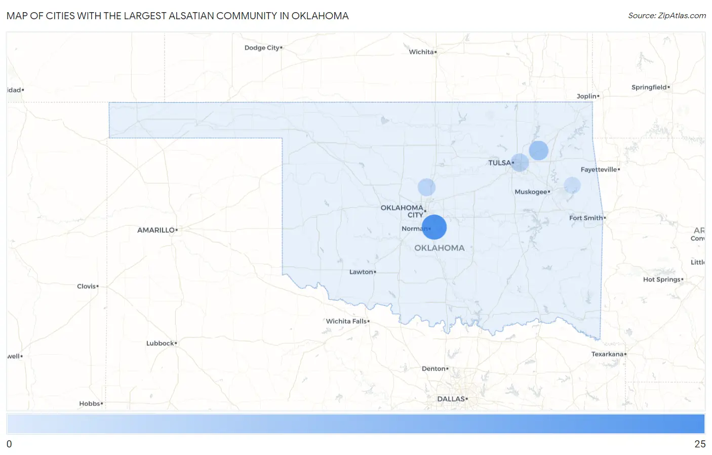 Cities with the Largest Alsatian Community in Oklahoma Map