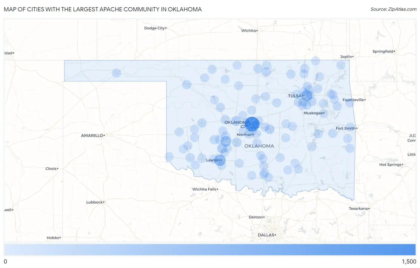 Cities with the Largest Apache Community in Oklahoma Map