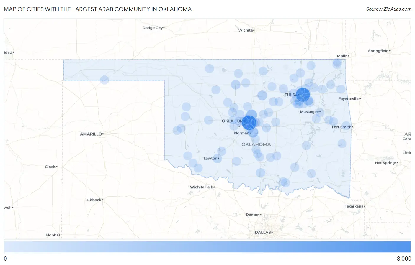 Cities with the Largest Arab Community in Oklahoma Map