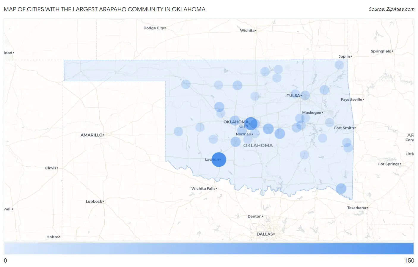 Cities with the Largest Arapaho Community in Oklahoma Map