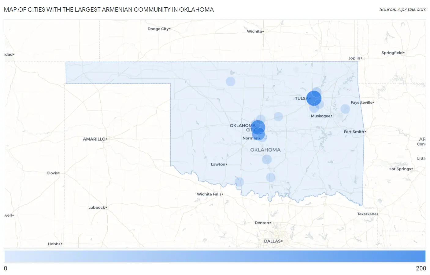 Cities with the Largest Armenian Community in Oklahoma Map