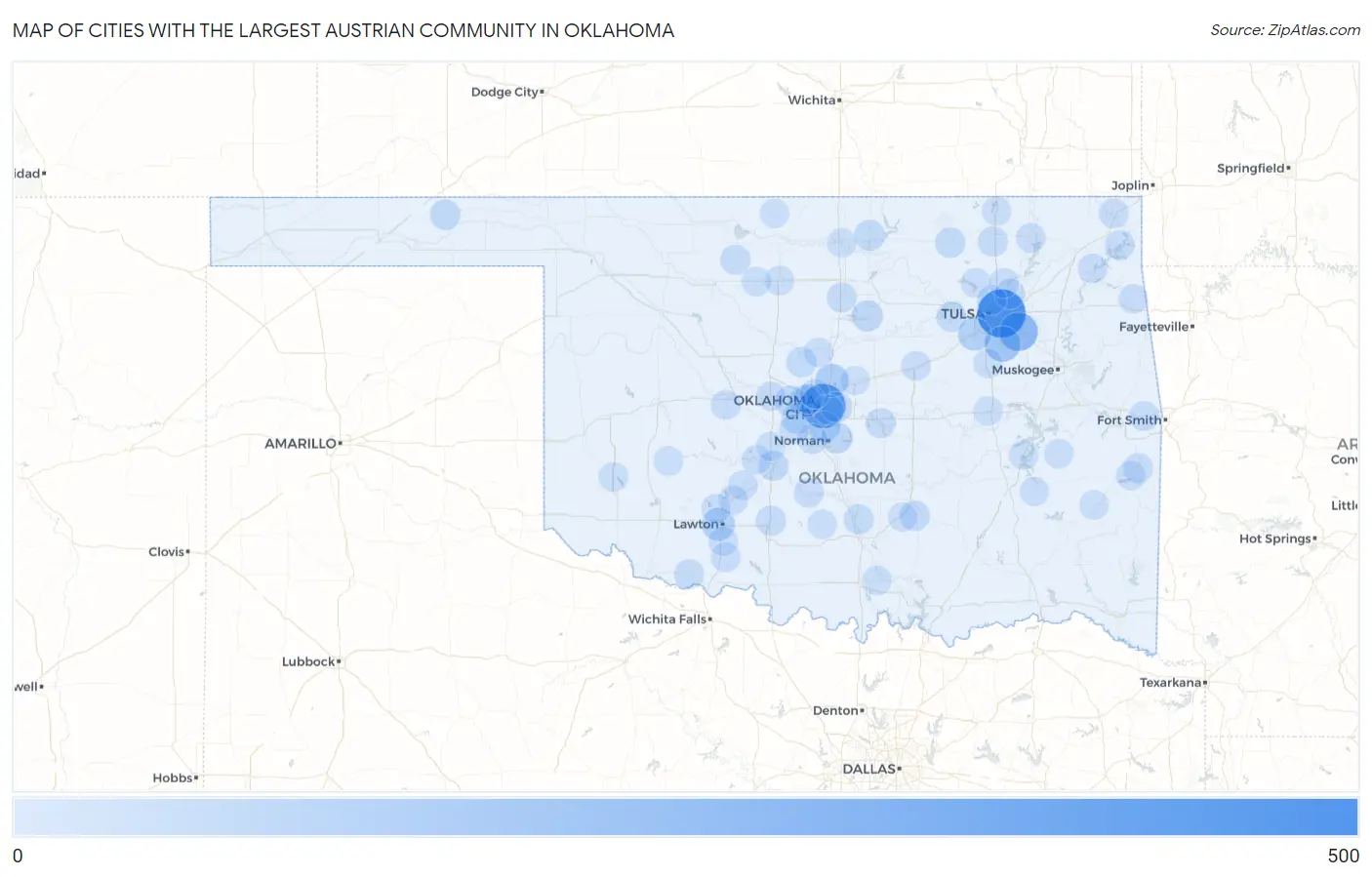 Cities with the Largest Austrian Community in Oklahoma Map