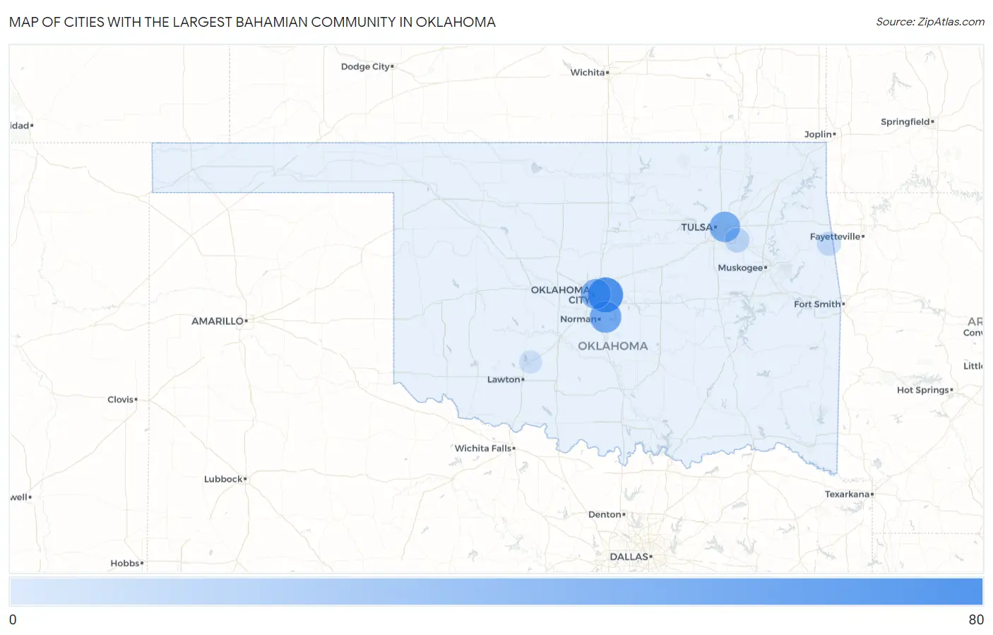 Cities with the Largest Bahamian Community in Oklahoma Map