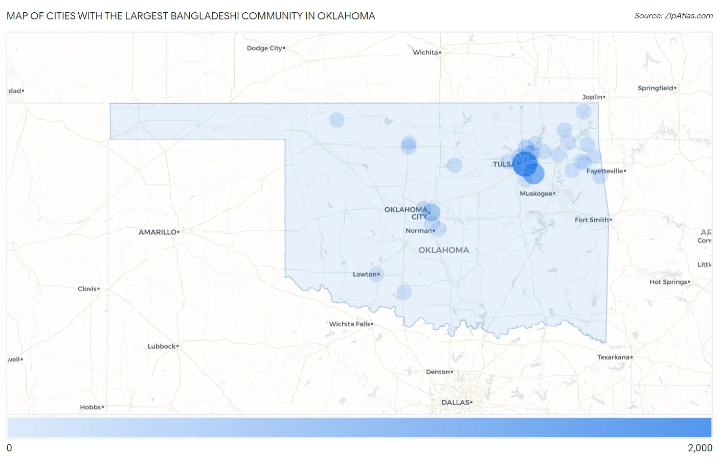 Cities with the Largest Bangladeshi Community in Oklahoma Map