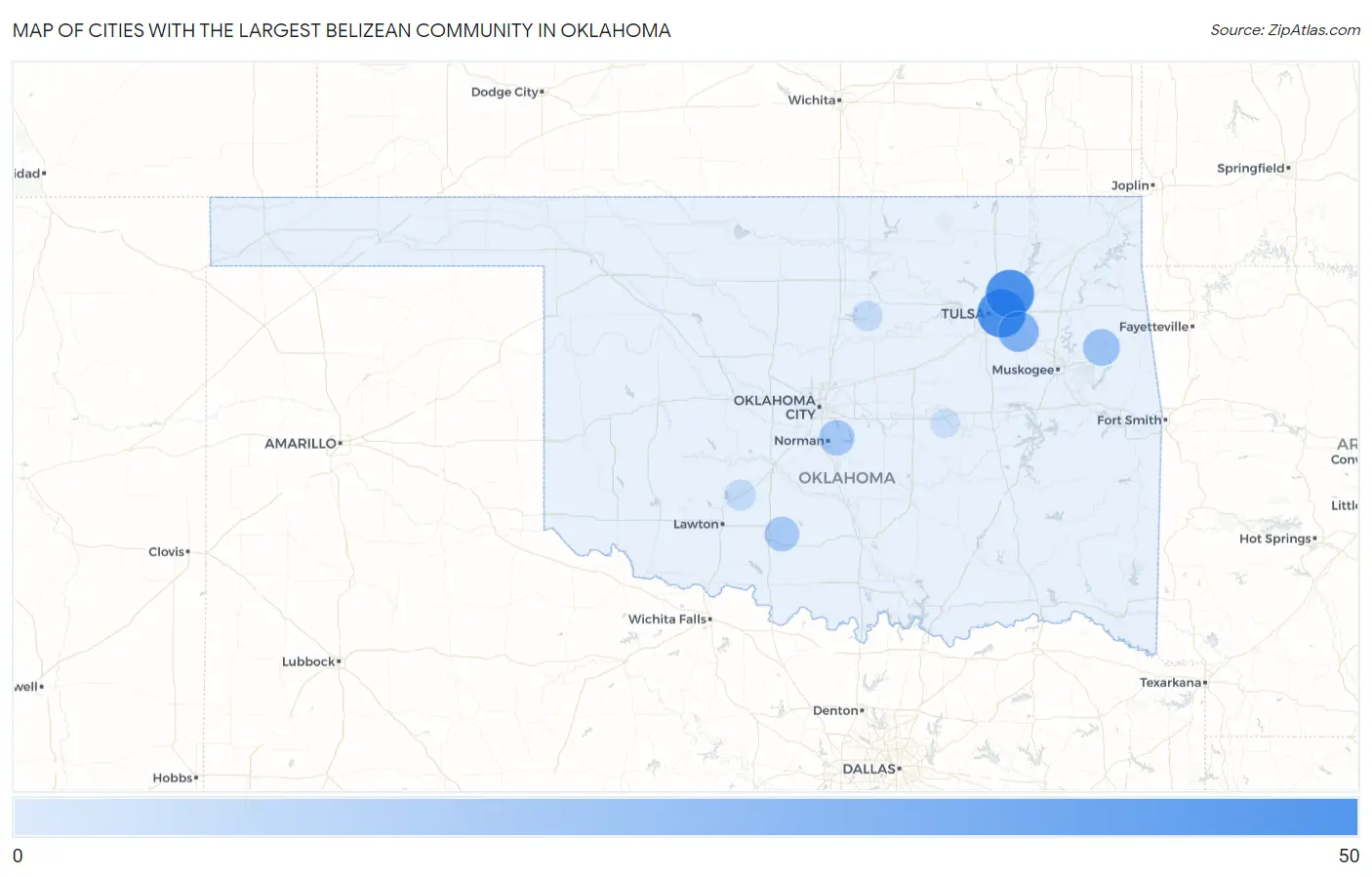 Cities with the Largest Belizean Community in Oklahoma Map