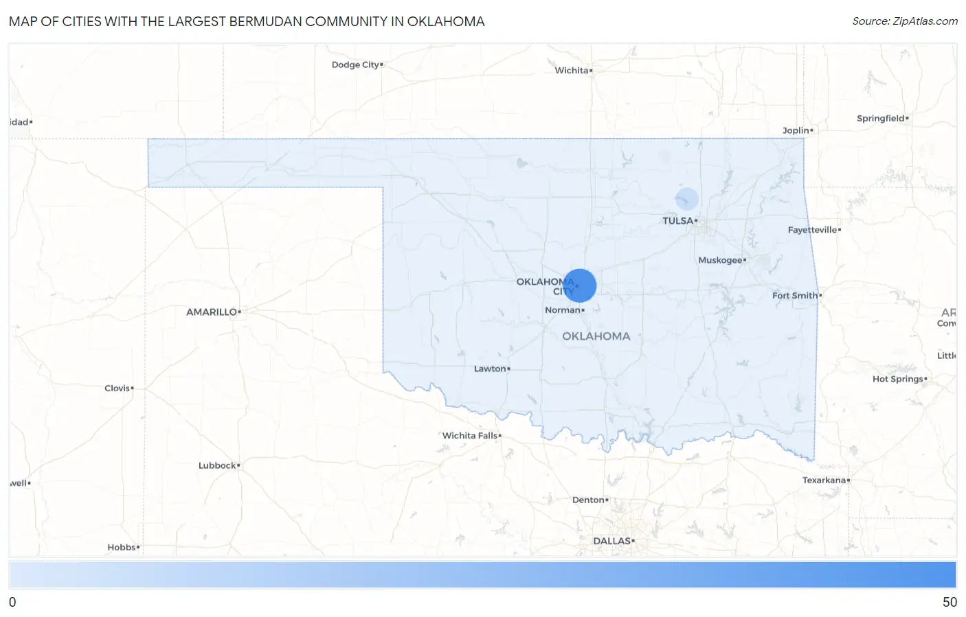 Cities with the Largest Bermudan Community in Oklahoma Map