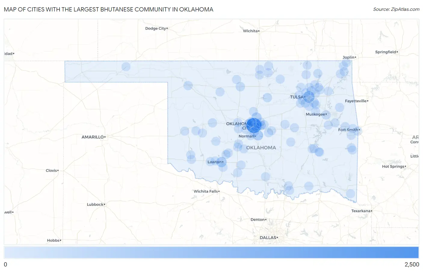Cities with the Largest Bhutanese Community in Oklahoma Map