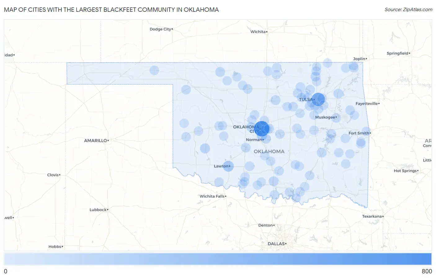 Cities with the Largest Blackfeet Community in Oklahoma Map