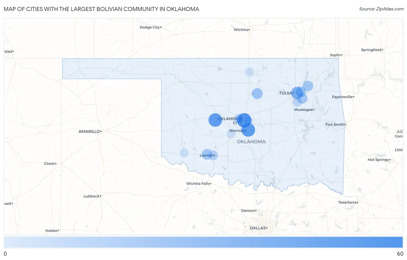 Cities with the Largest Bolivian Community in Oklahoma Map