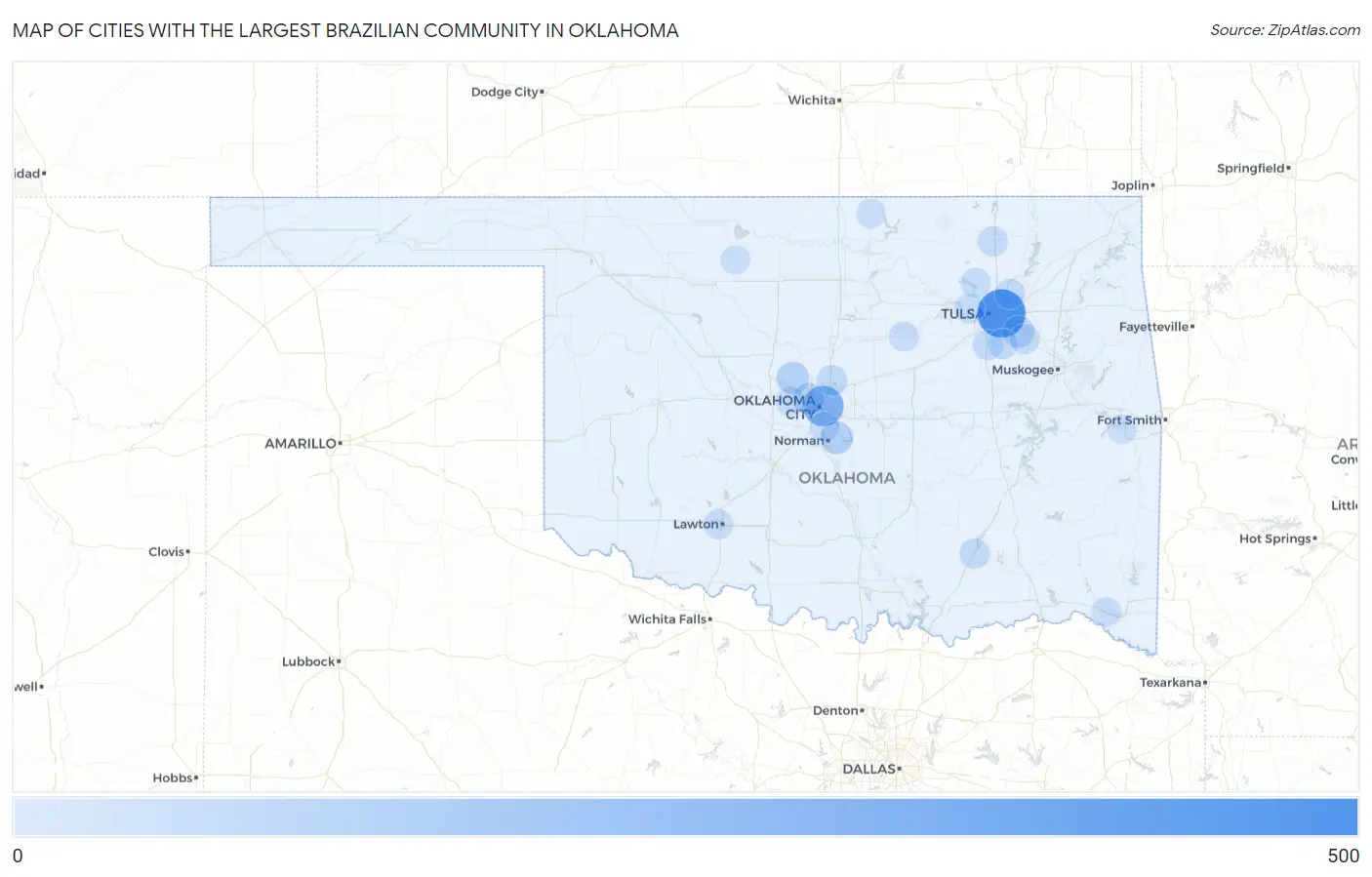 Cities with the Largest Brazilian Community in Oklahoma Map