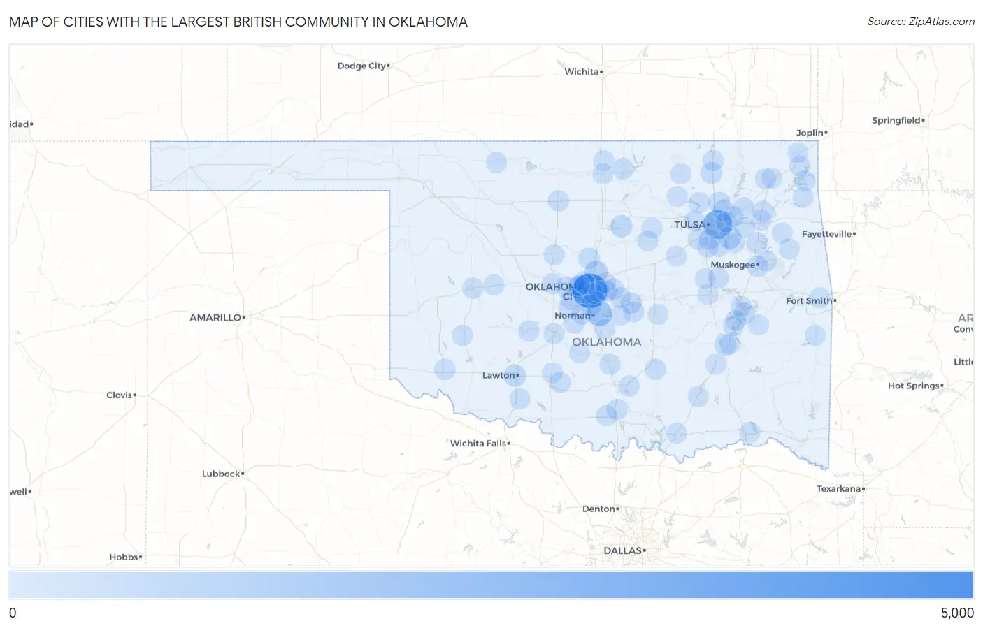 Cities with the Largest British Community in Oklahoma Map