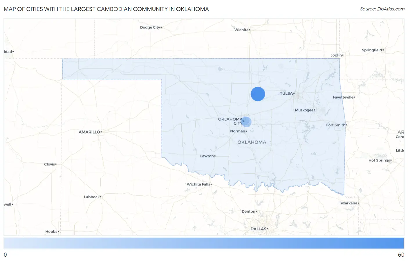Cities with the Largest Cambodian Community in Oklahoma Map
