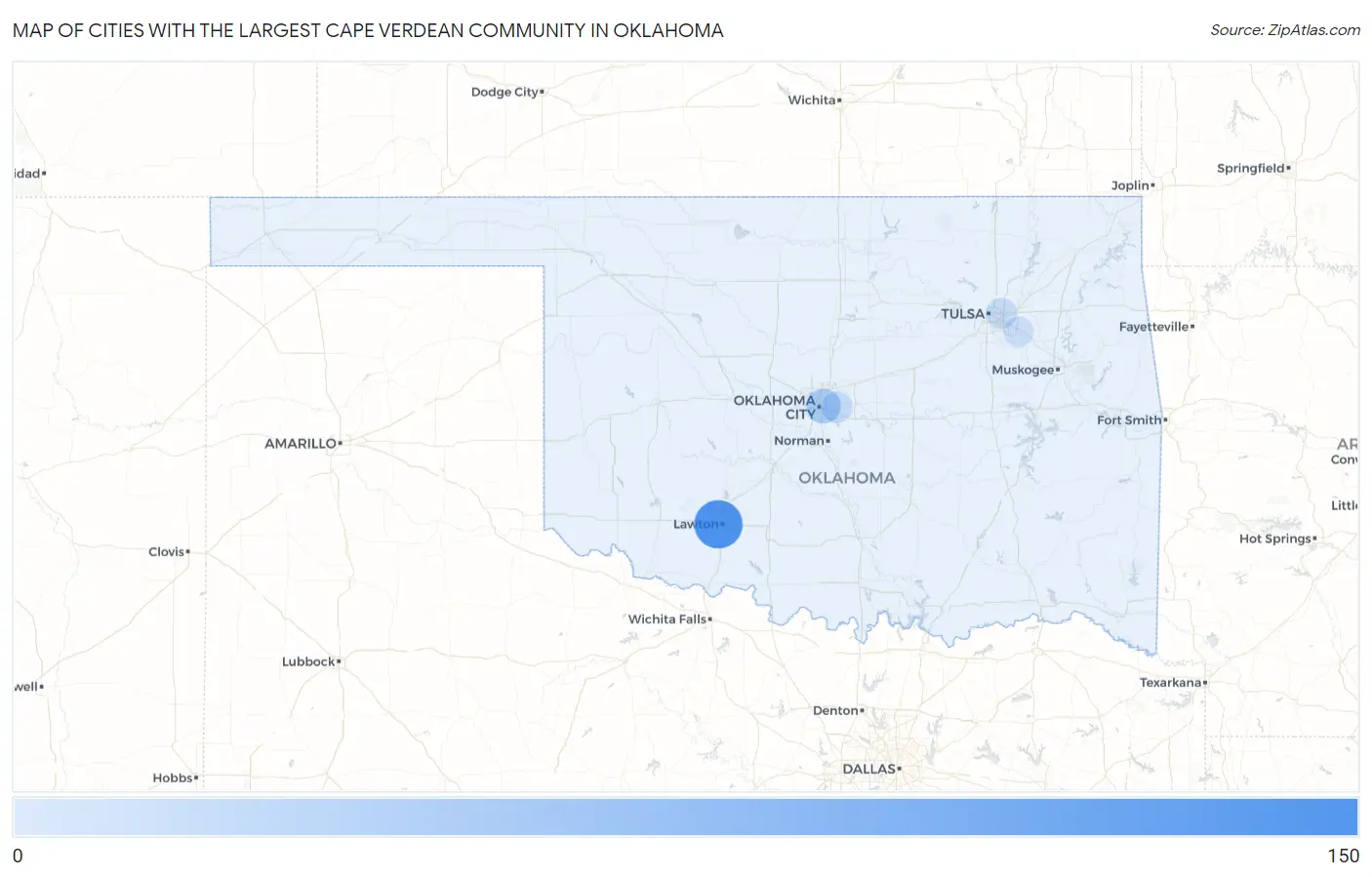 Cities with the Largest Cape Verdean Community in Oklahoma Map