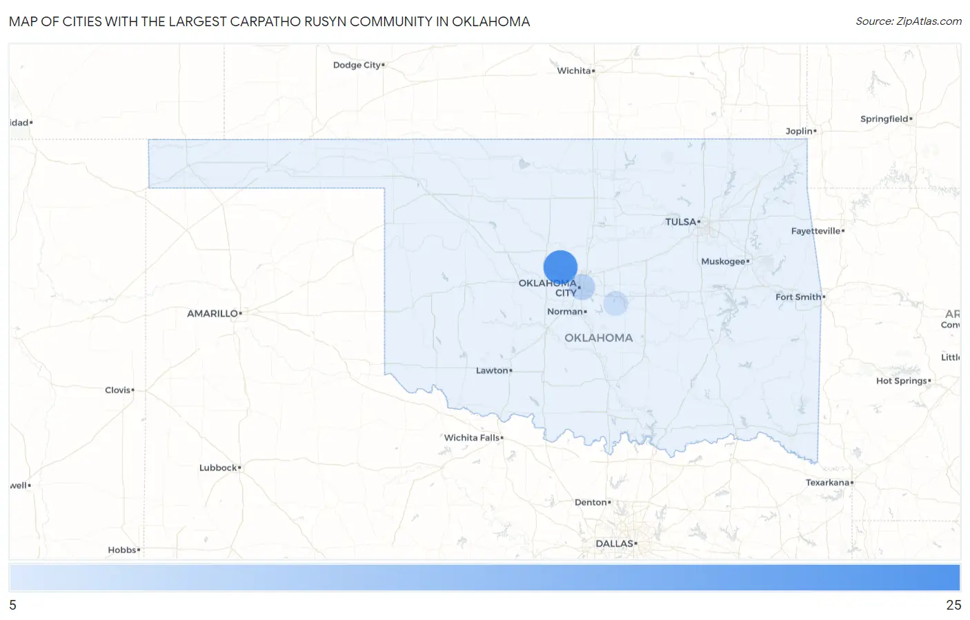 Cities with the Largest Carpatho Rusyn Community in Oklahoma Map