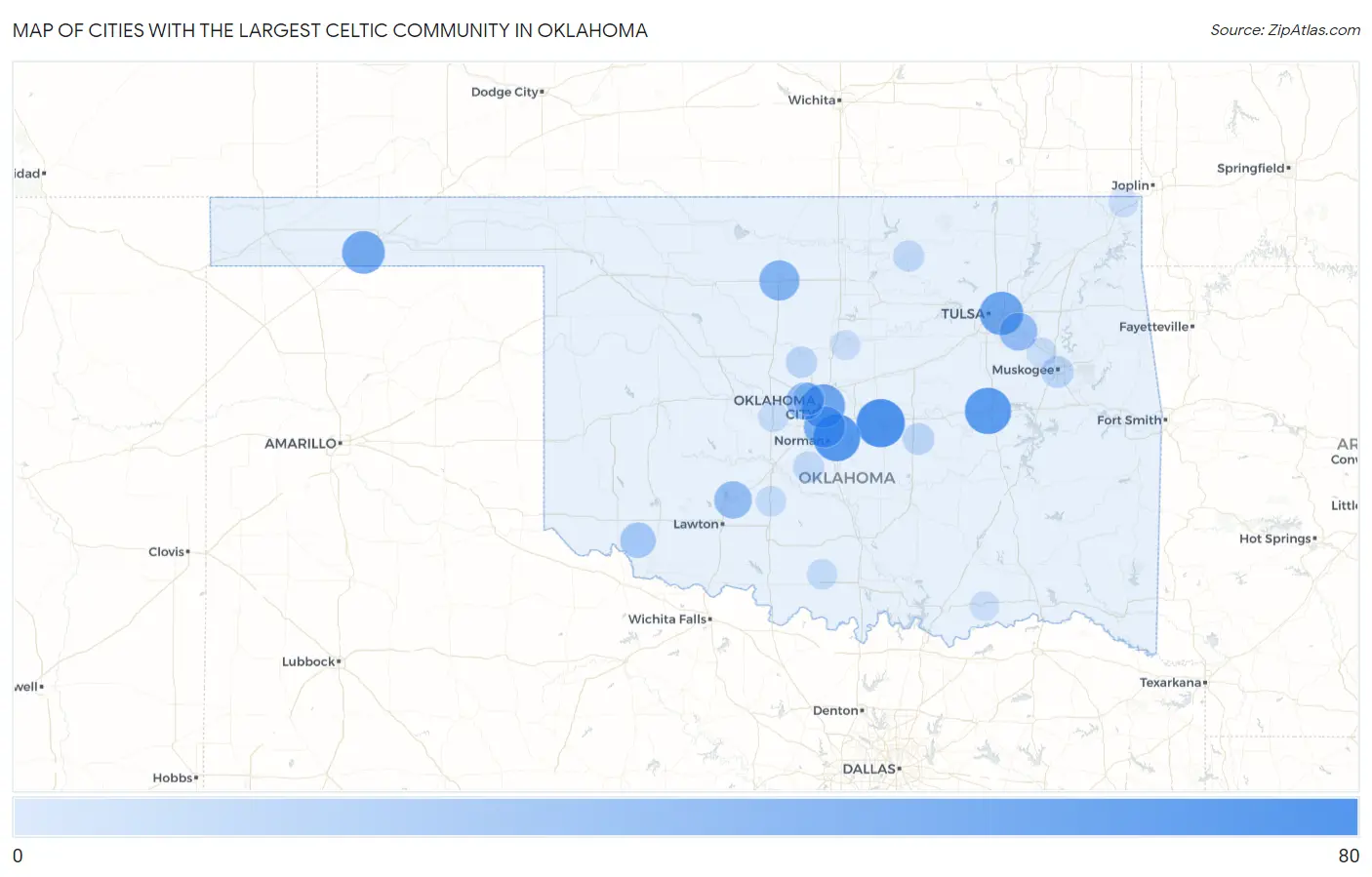 Cities with the Largest Celtic Community in Oklahoma Map
