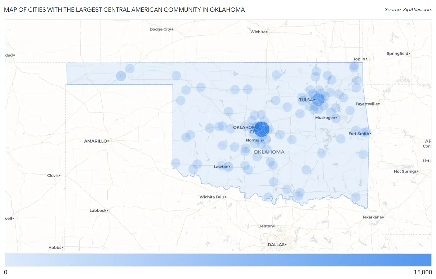 Cities with the Largest Central American Community in Oklahoma Map
