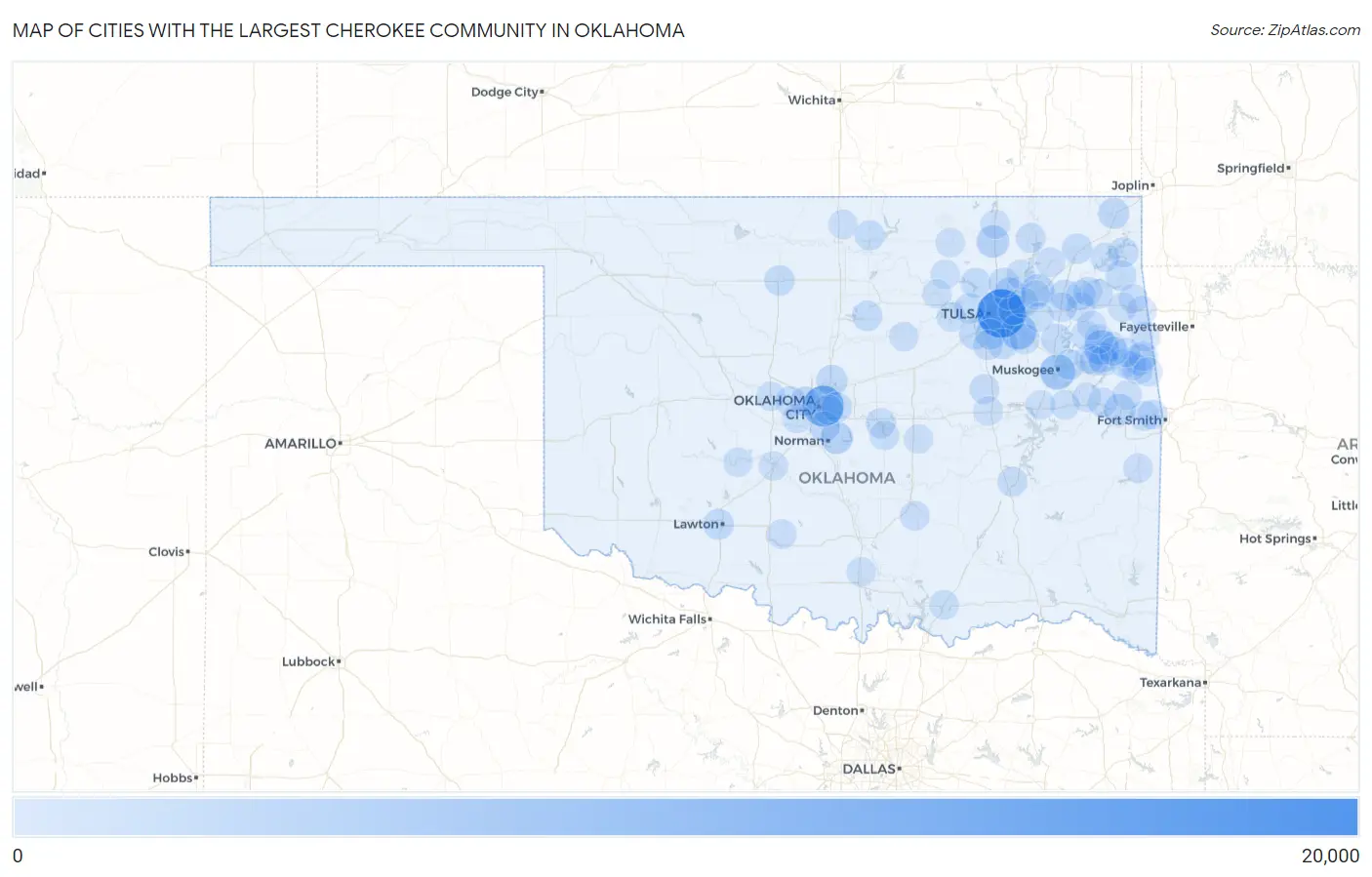 Cities with the Largest Cherokee Community in Oklahoma Map