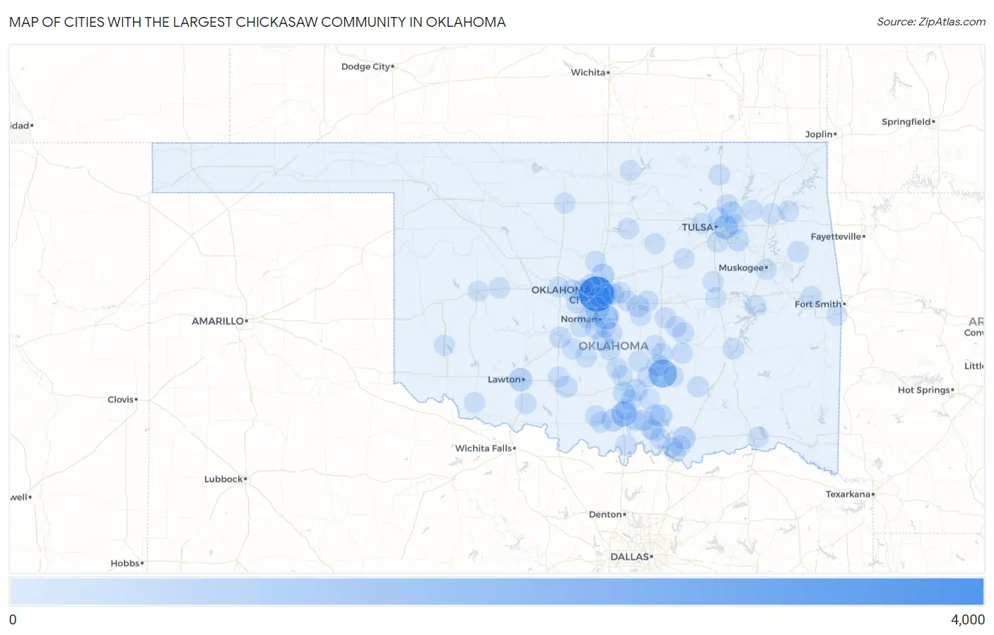Cities with the Largest Chickasaw Community in Oklahoma Map