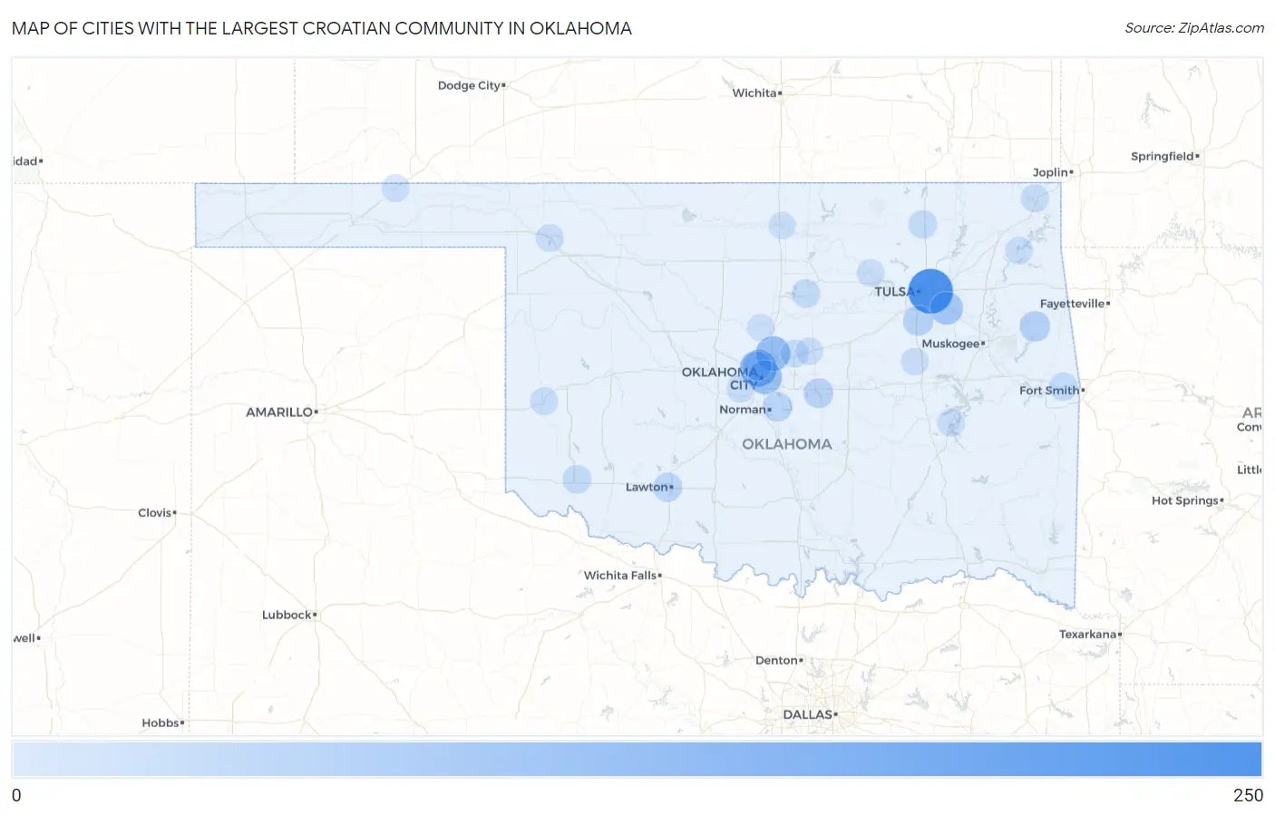 Cities with the Largest Croatian Community in Oklahoma Map