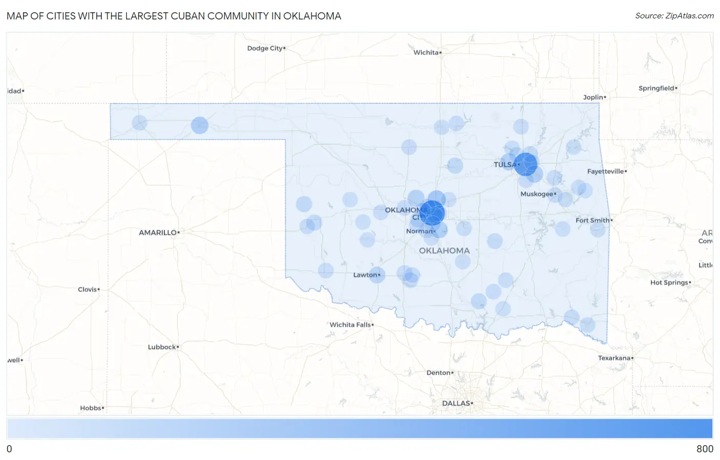 Cities with the Largest Cuban Community in Oklahoma Map