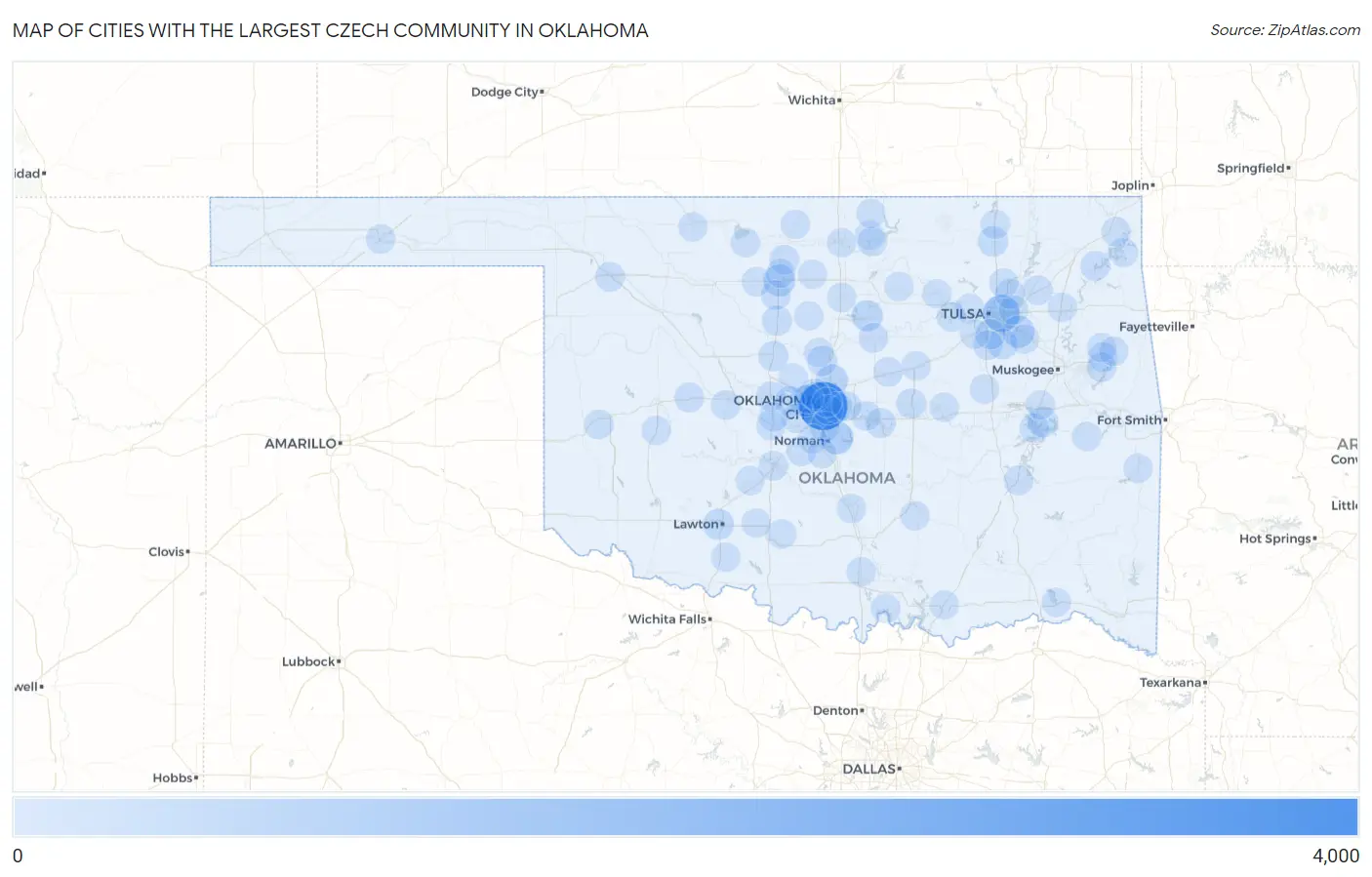 Cities with the Largest Czech Community in Oklahoma Map