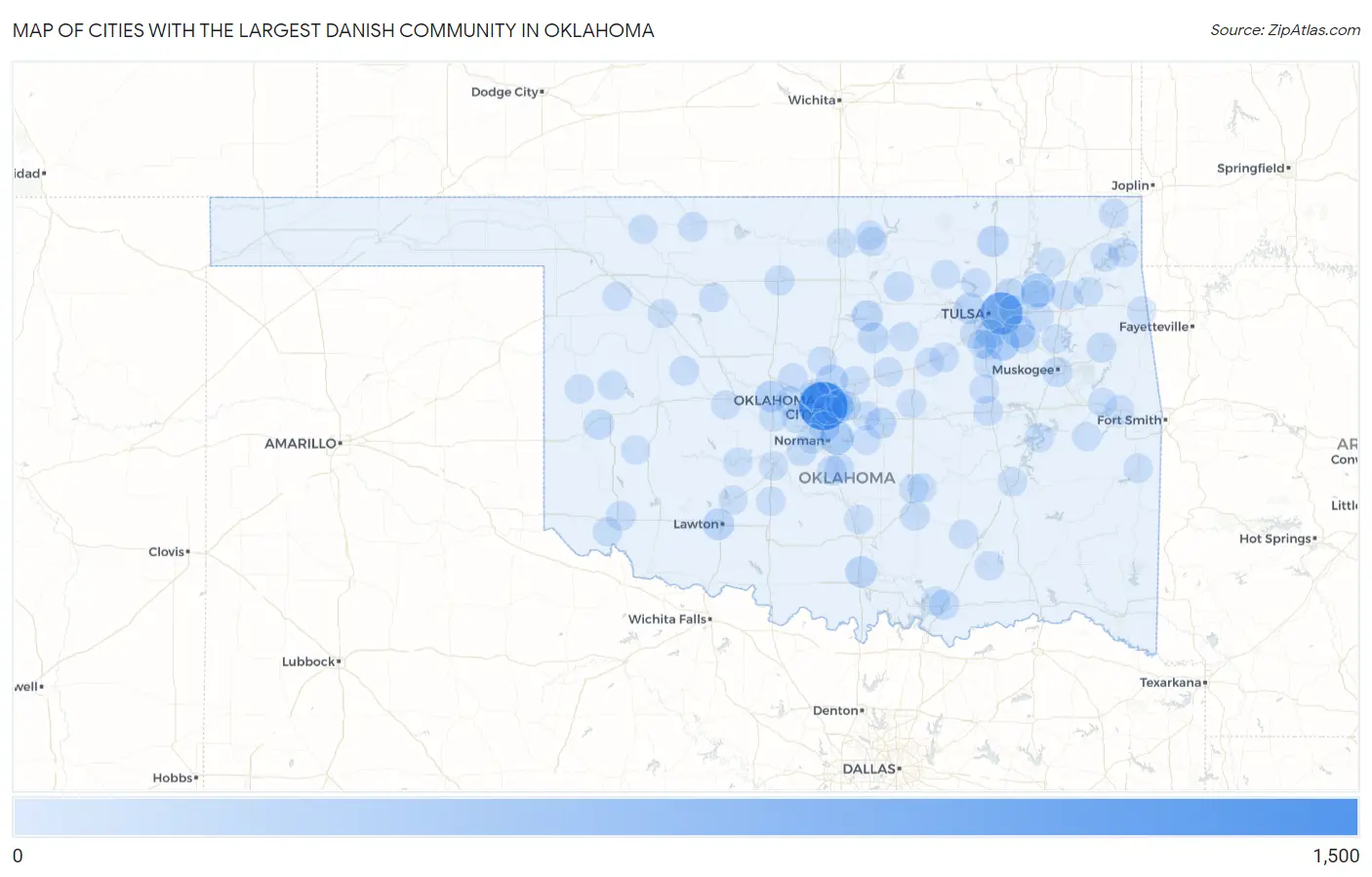 Cities with the Largest Danish Community in Oklahoma Map