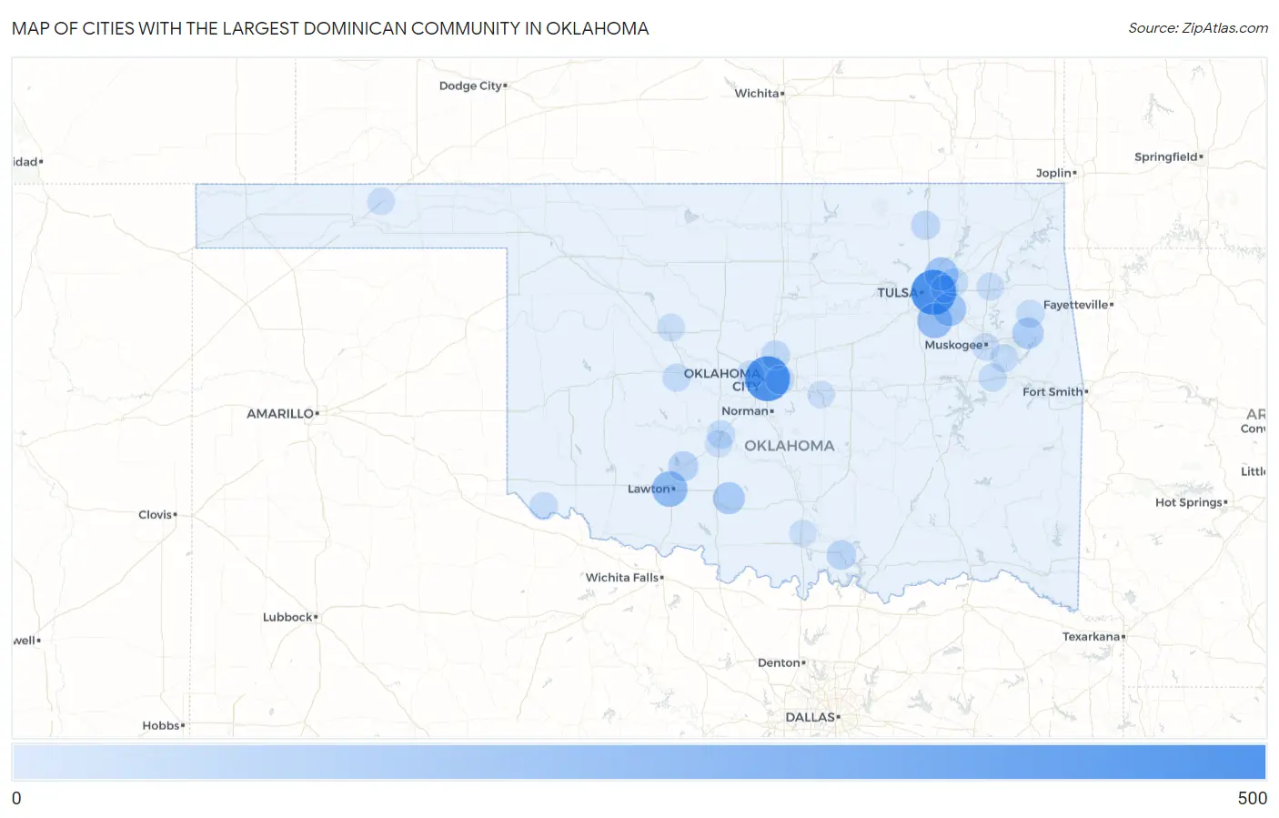 Cities with the Largest Dominican Community in Oklahoma Map